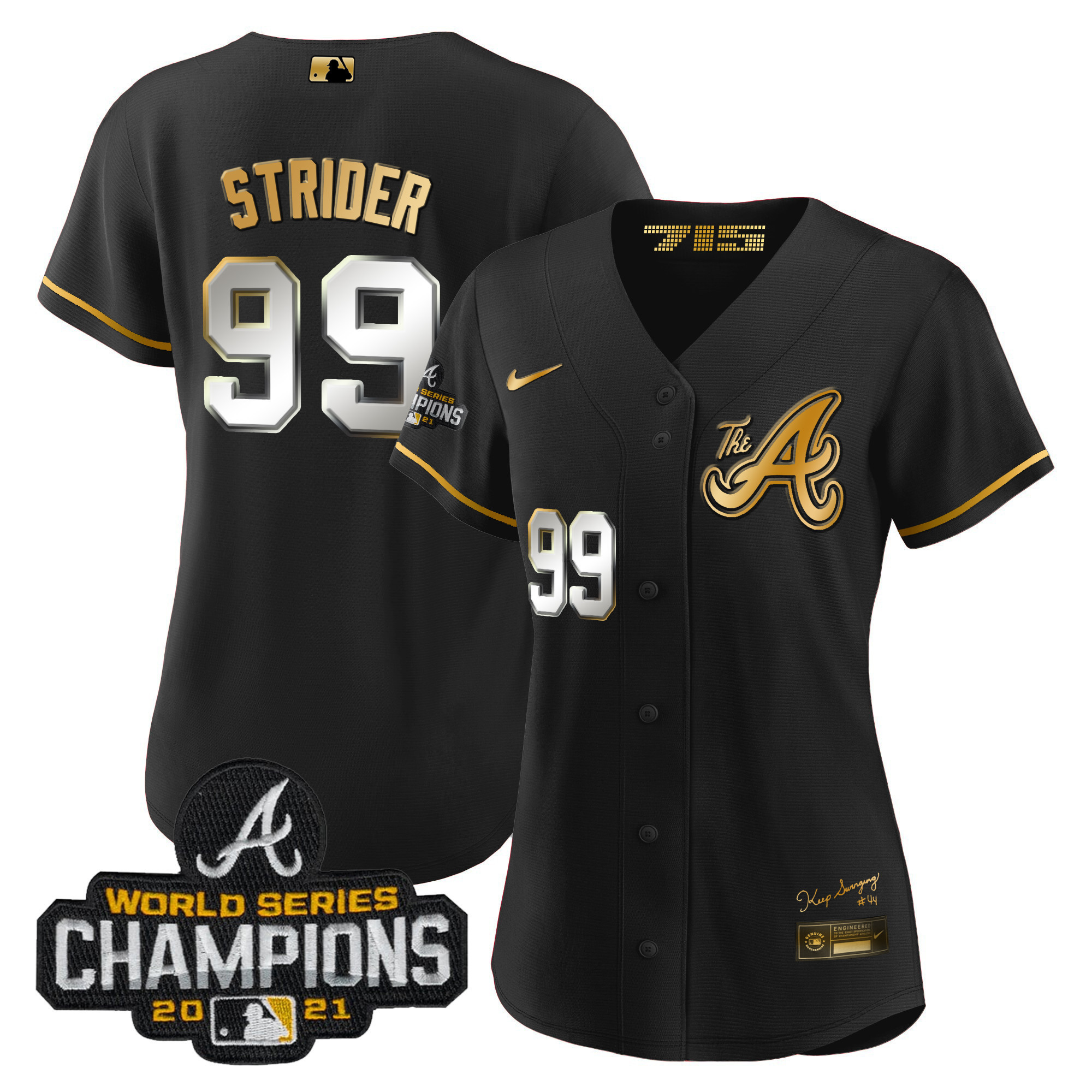 Spencer Strider Women's Atlanta Braves Champions City Connect Gold Black Gold Jersey - All Stitched
