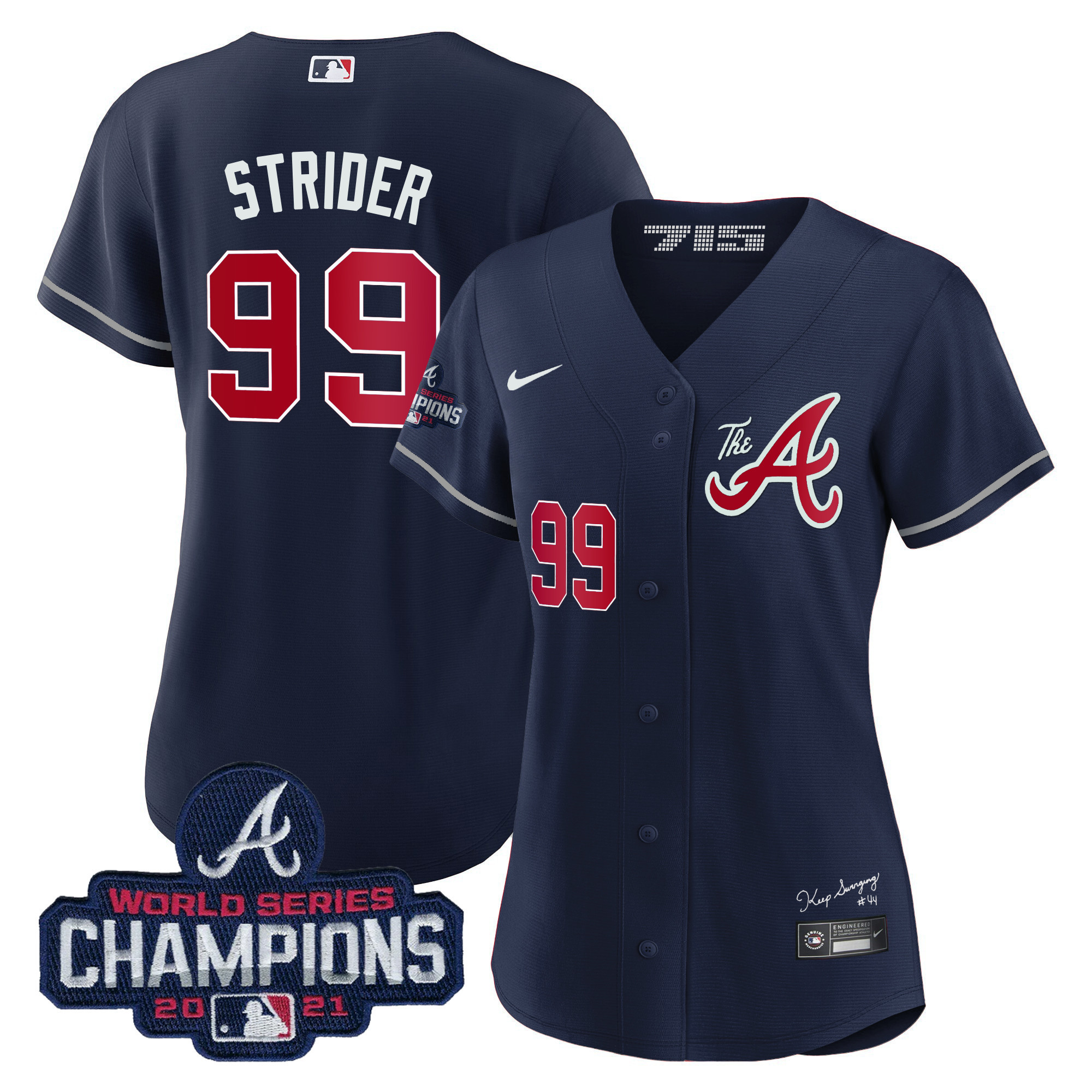 Spencer Strider Women's Atlanta Braves Champions City Connect Gold Navy Jersey - All Stitched