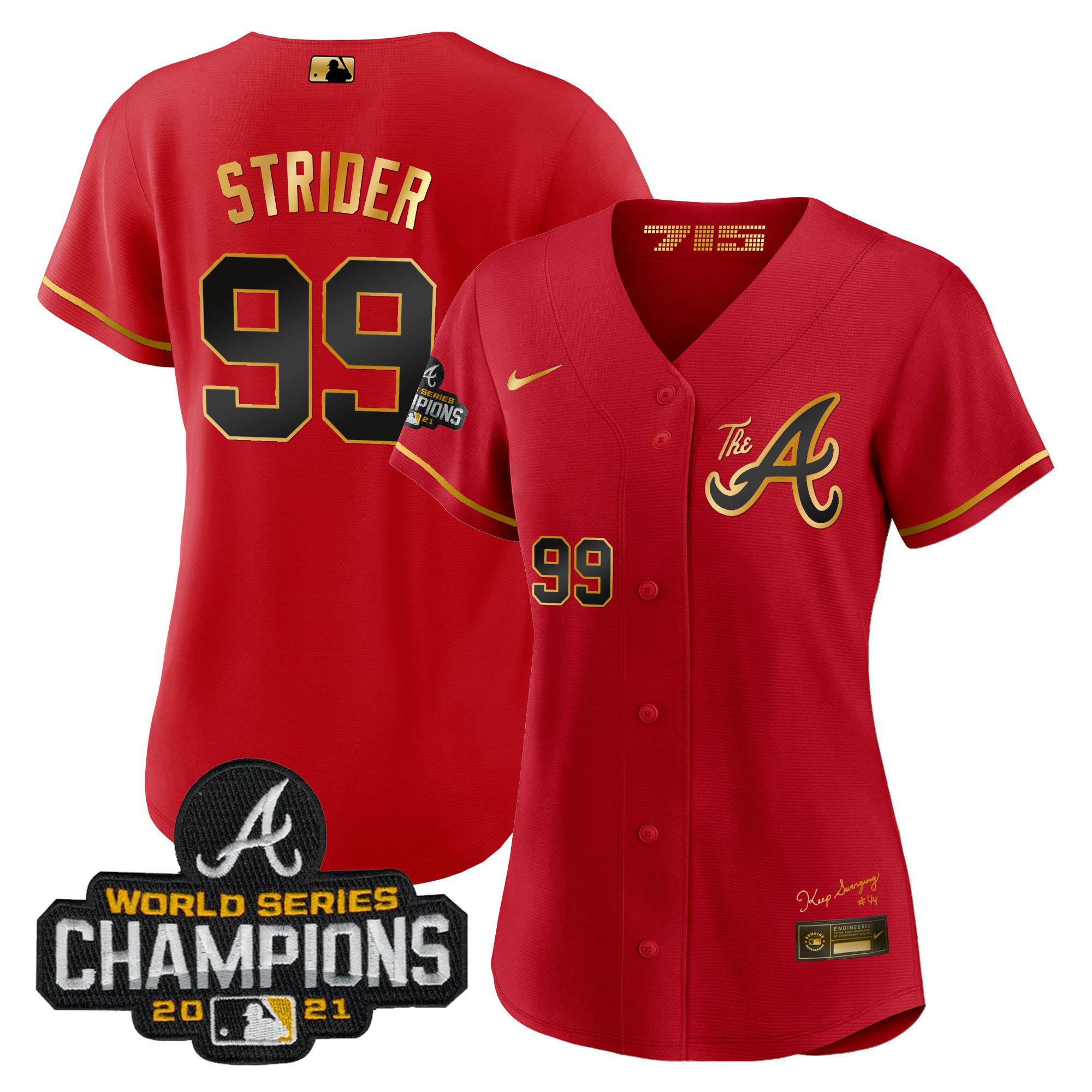 Spencer Strider Women's Atlanta Braves Champions City Connect Gold Red Gold Jersey - All Stitched