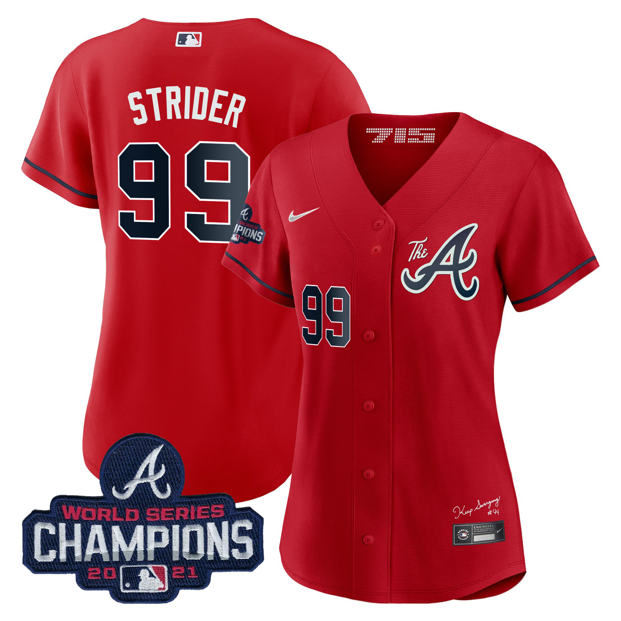 Spencer Strider Women's Atlanta Braves Champions City Connect Gold Red Jersey - All Stitched