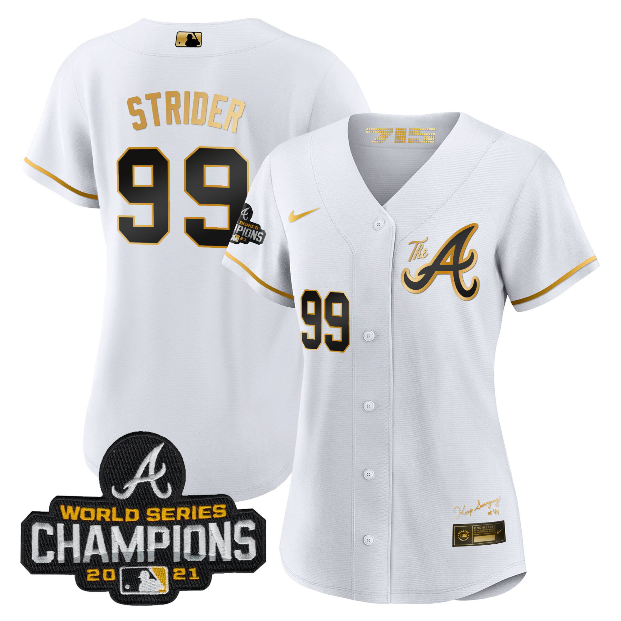 Spencer Strider Women's Atlanta Braves Champions City Connect Gold White Gold Jersey - All Stitched
