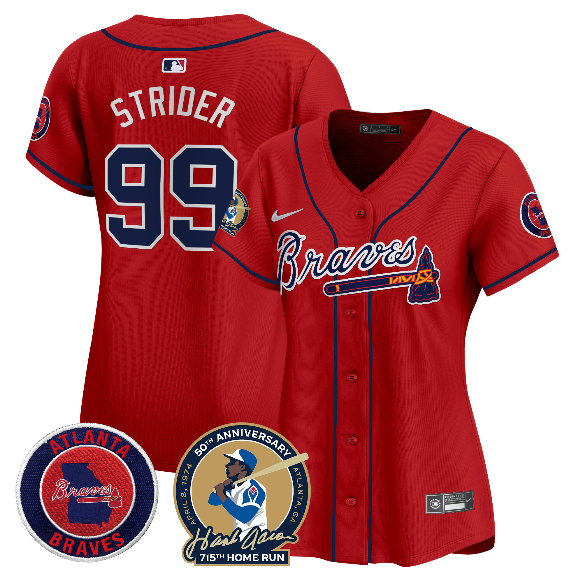 Spencer Strider Women's Atlanta Braves Hank Aaron 715th Home Run Patch Vapor Premier Limited Red Jersey - All Stitched