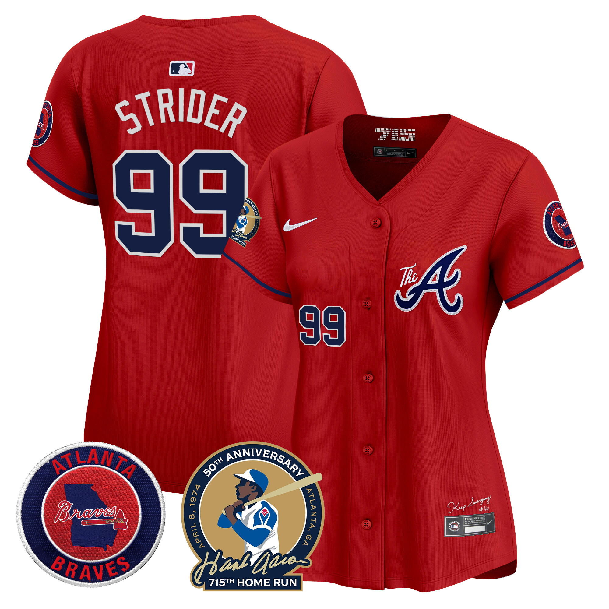Spencer Strider Women's Atlanta Braves Hank Aaron 715th Home Run Patch Vapor Premier Limited V2 Red Jersey - All Stitched