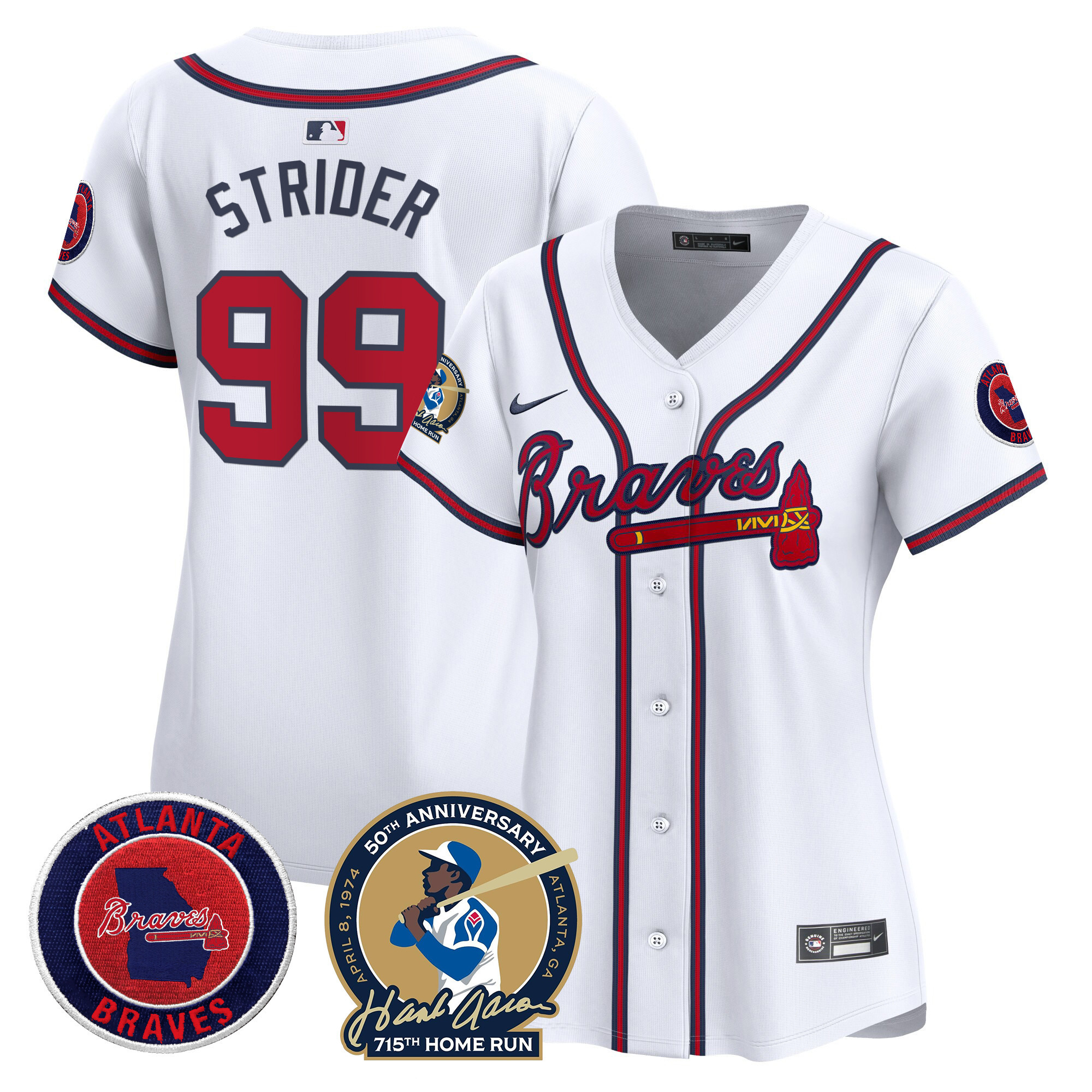 Spencer Strider Women's Atlanta Braves Hank Aaron 715th Home Run Patch Vapor Premier Limited White Jersey - All Stitched