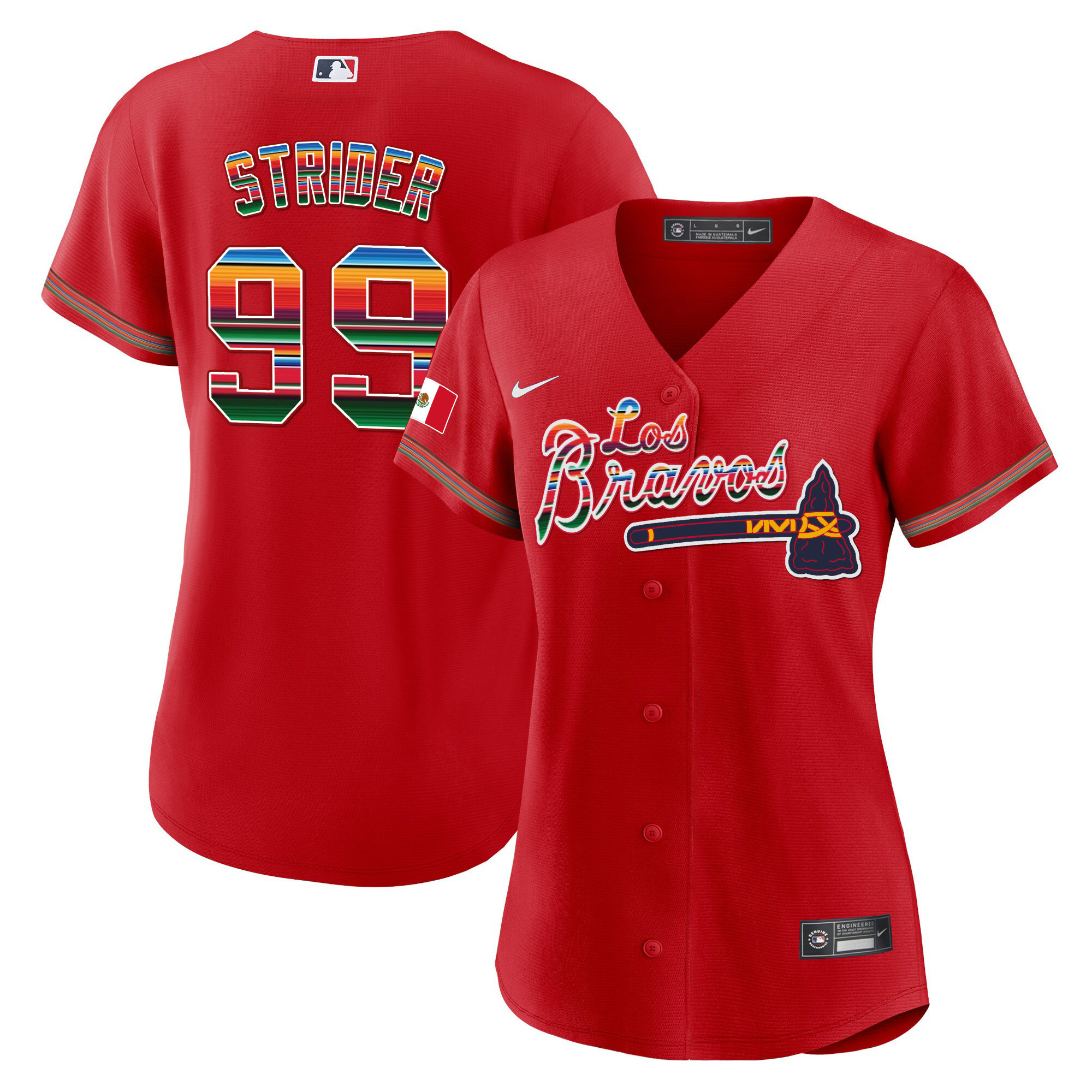 Spencer Strider Women's Atlanta Braves Los Bravos Mexico Red Jersey - All Stitched
