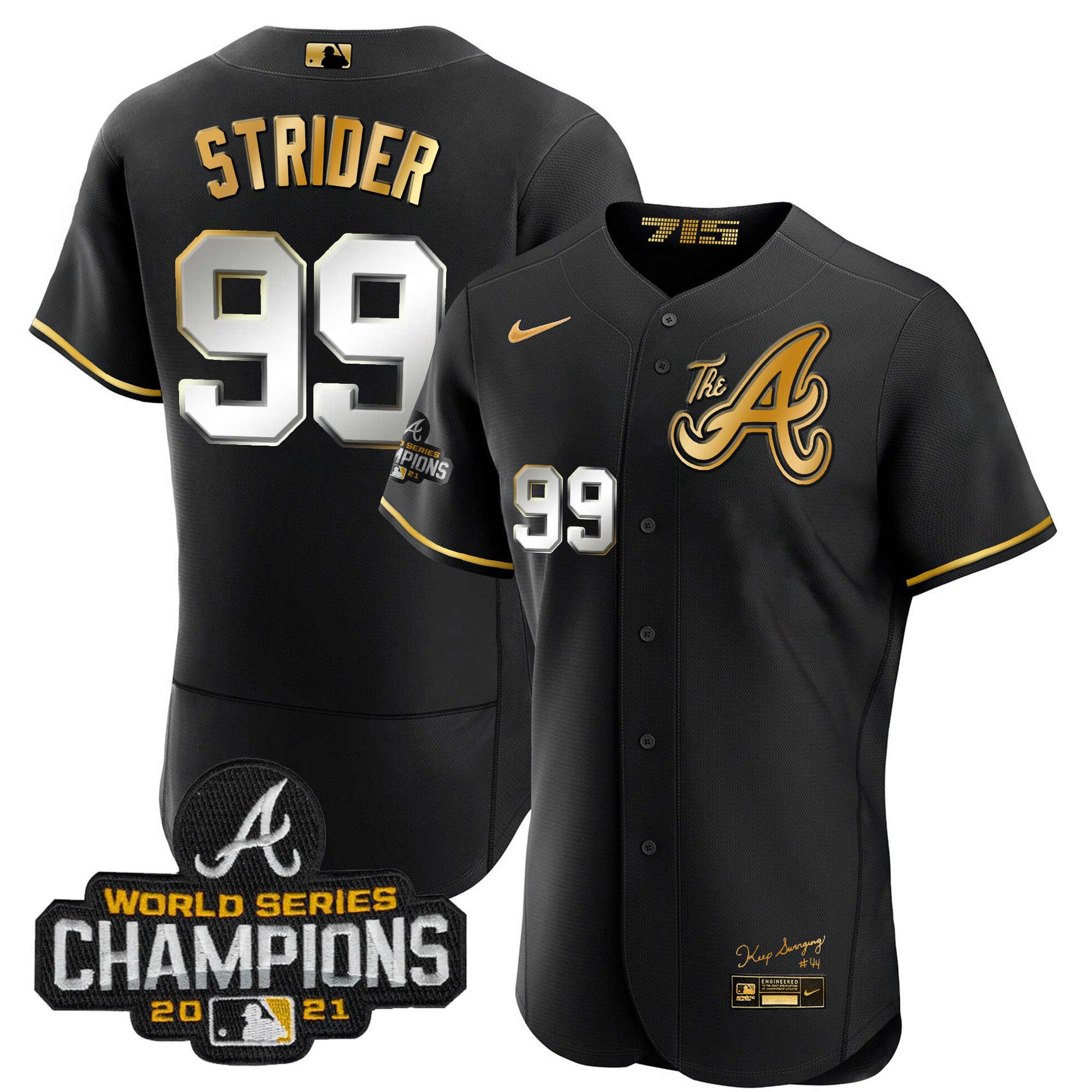 Spencer Strider Youth's Atlanta Braves Champions City Connect Gold Flex Base Black Gold Jersey - All Stitched