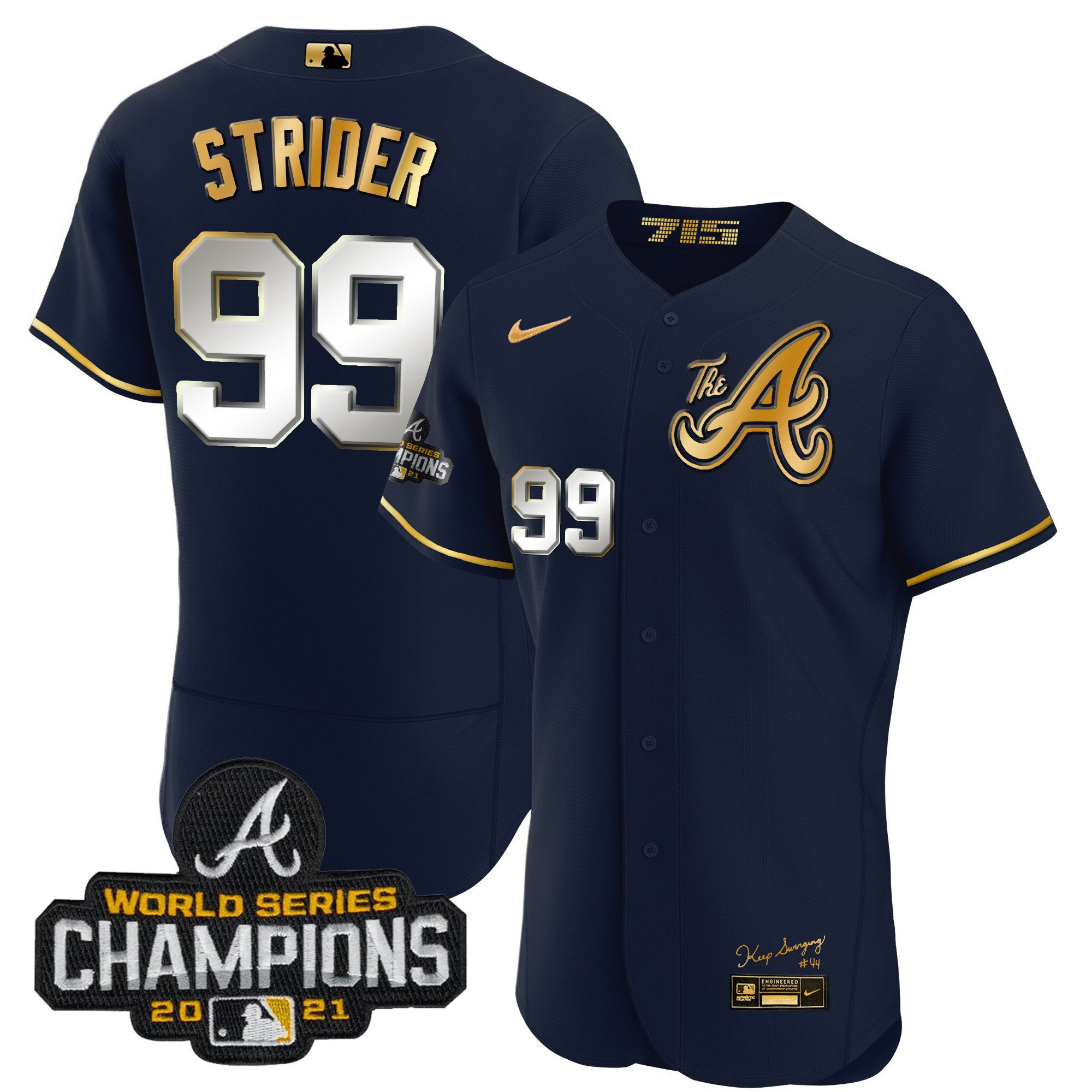 Spencer Strider Youth's Atlanta Braves Champions City Connect Gold Flex Base Navy Gold Jersey - All Stitched