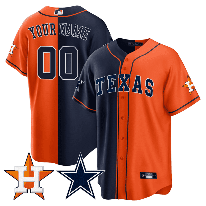 Split Houston Astros - Cowboys Cool Base Custom Orange - Navy Jersey - All Stitched
