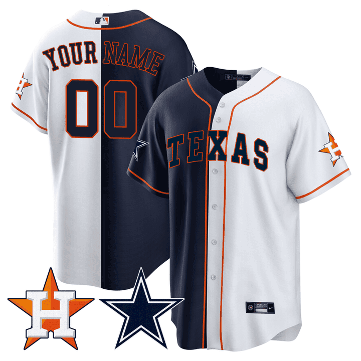Split Houston Astros - Cowboys Cool Base Custom White - Navy Jersey - All Stitched