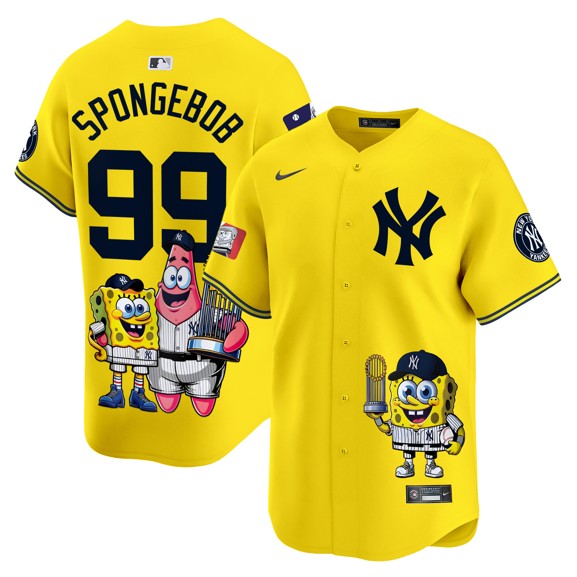 SpongeBobUnisex New York Yankees SpongeBob SquarePants Vapor Premier Limited Gold Jersey - Printed