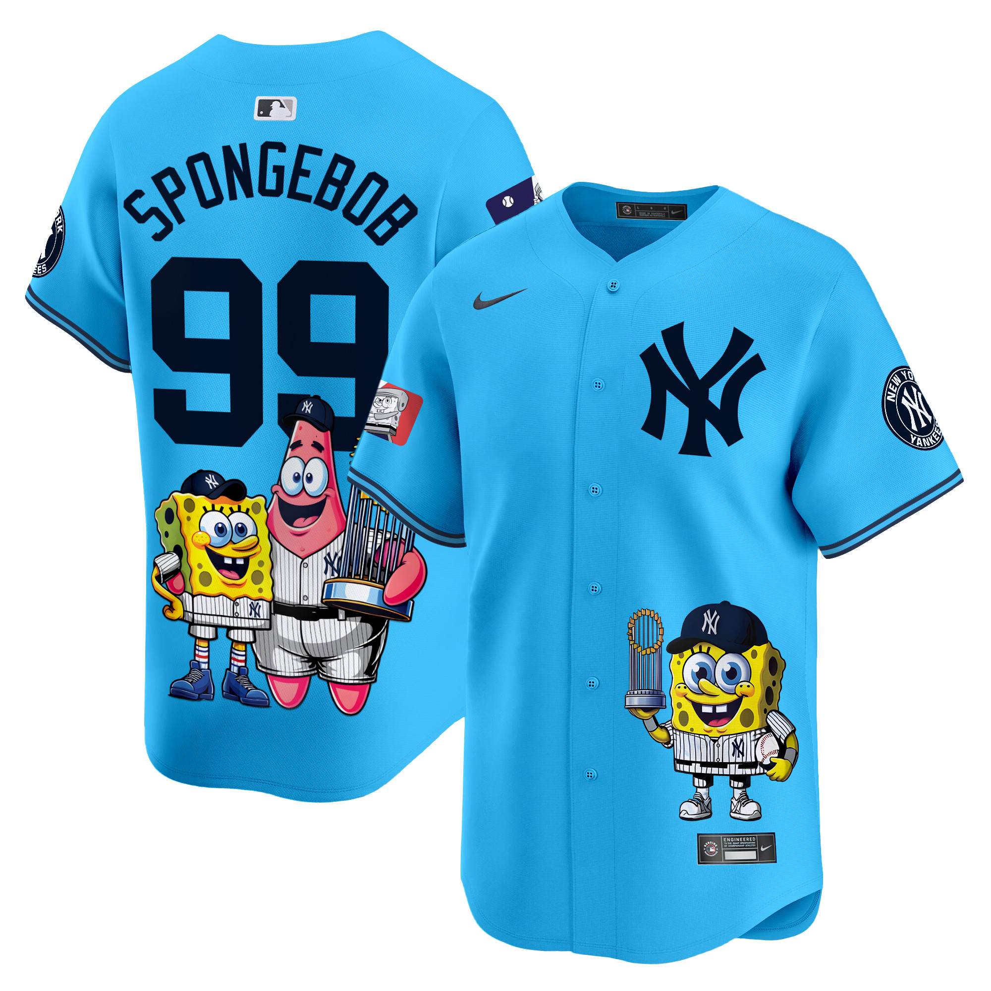 SpongeBobUnisex New York Yankees SpongeBob SquarePants Vapor Premier Limited Light Blue Jersey - Printed