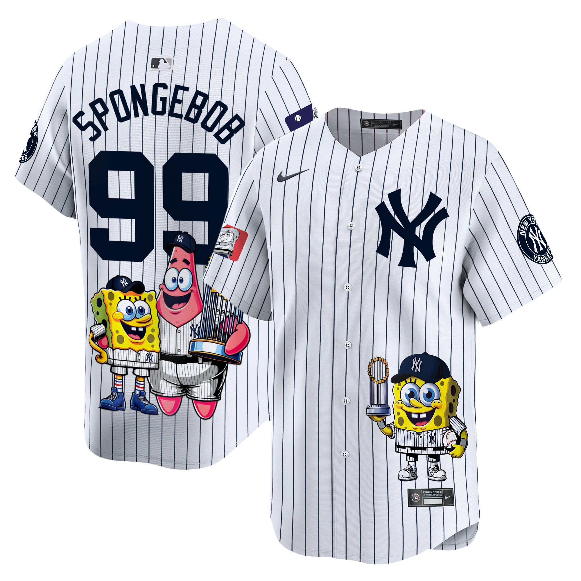 SpongeBobUnisex New York Yankees SpongeBob SquarePants Vapor Premier Limited White Jersey - Printed