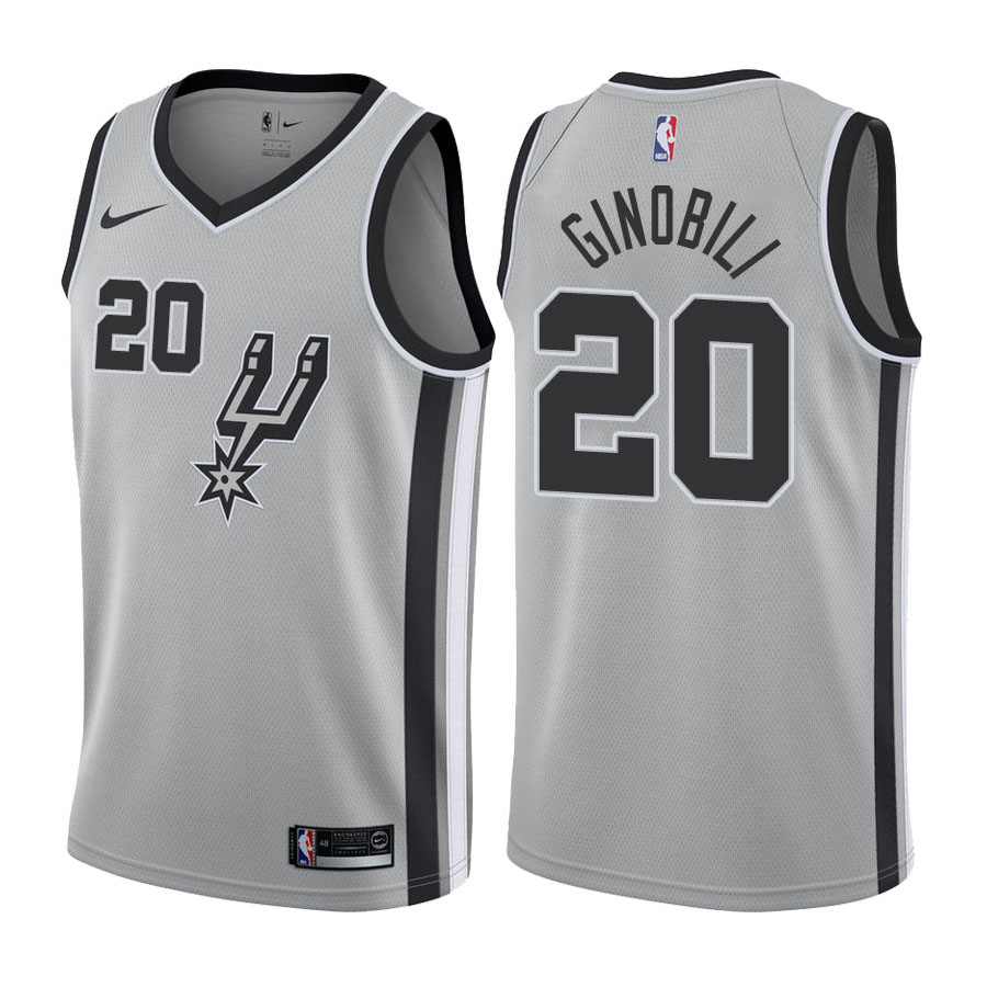 Spurs Male Manu Ginobili #20 Statement Silver Jersey