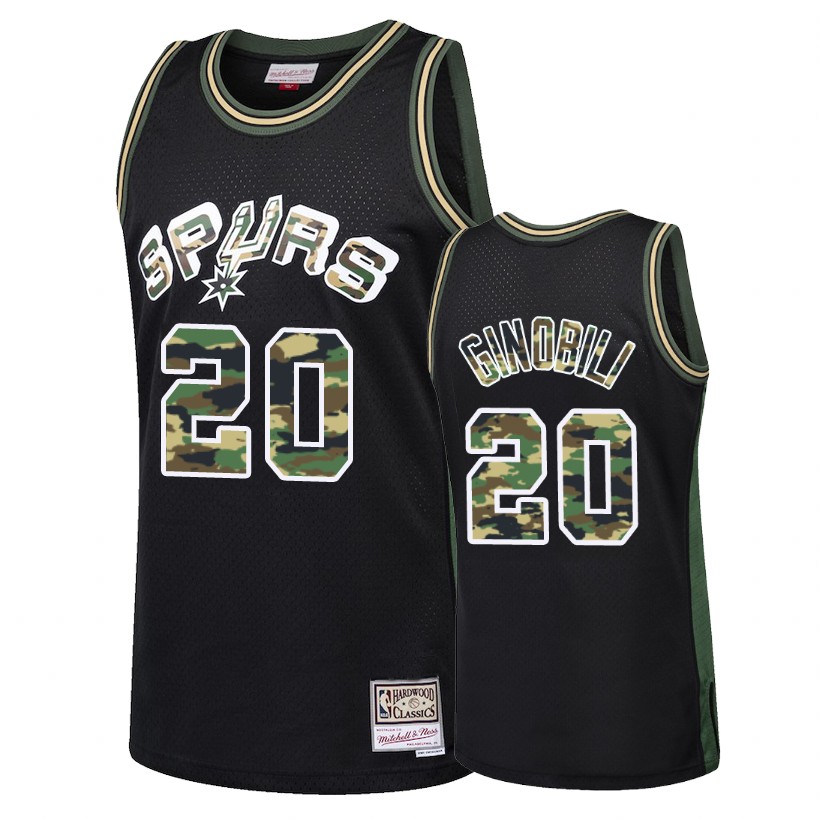 Spurs Male Manu Ginobili #20 Straight Fire Camo Black Jersey