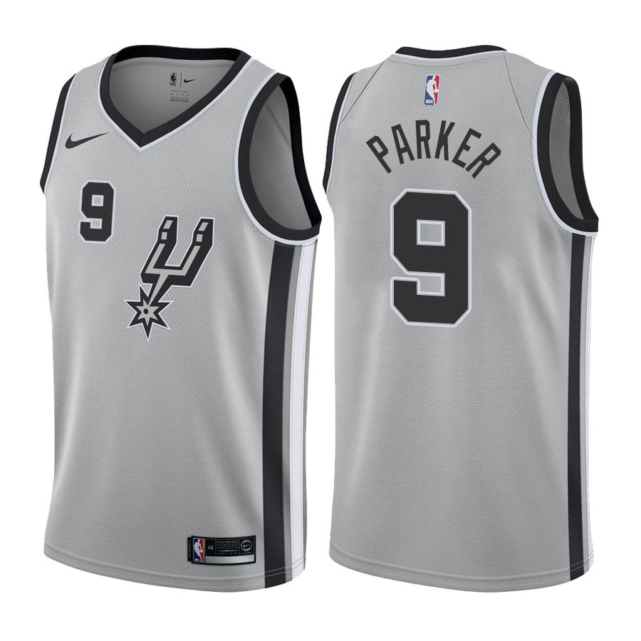 Spurs Male Tony Parker #9 Statement Silver Jersey