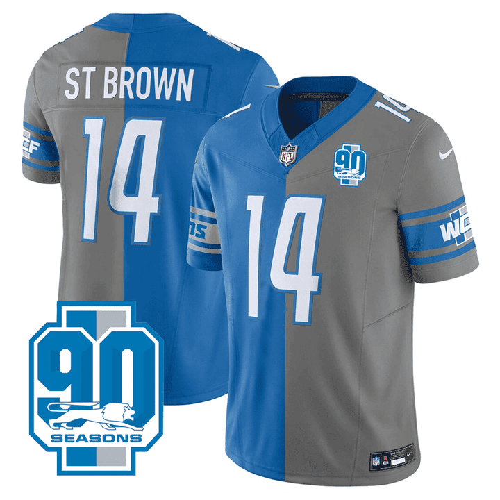 St. Brown Detroit Lions 90th Year Patch Split Vapor Jersey - All Stitched 