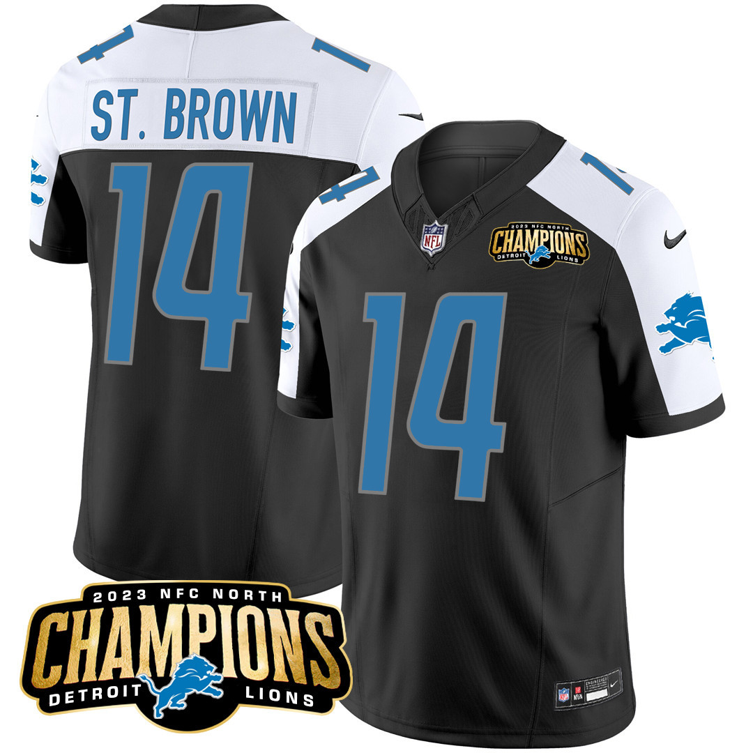 St. Brown Men's Detroit Lions 2023 NFC North Champions Patch Vapor Black Alternate Jersey - All Stitched 