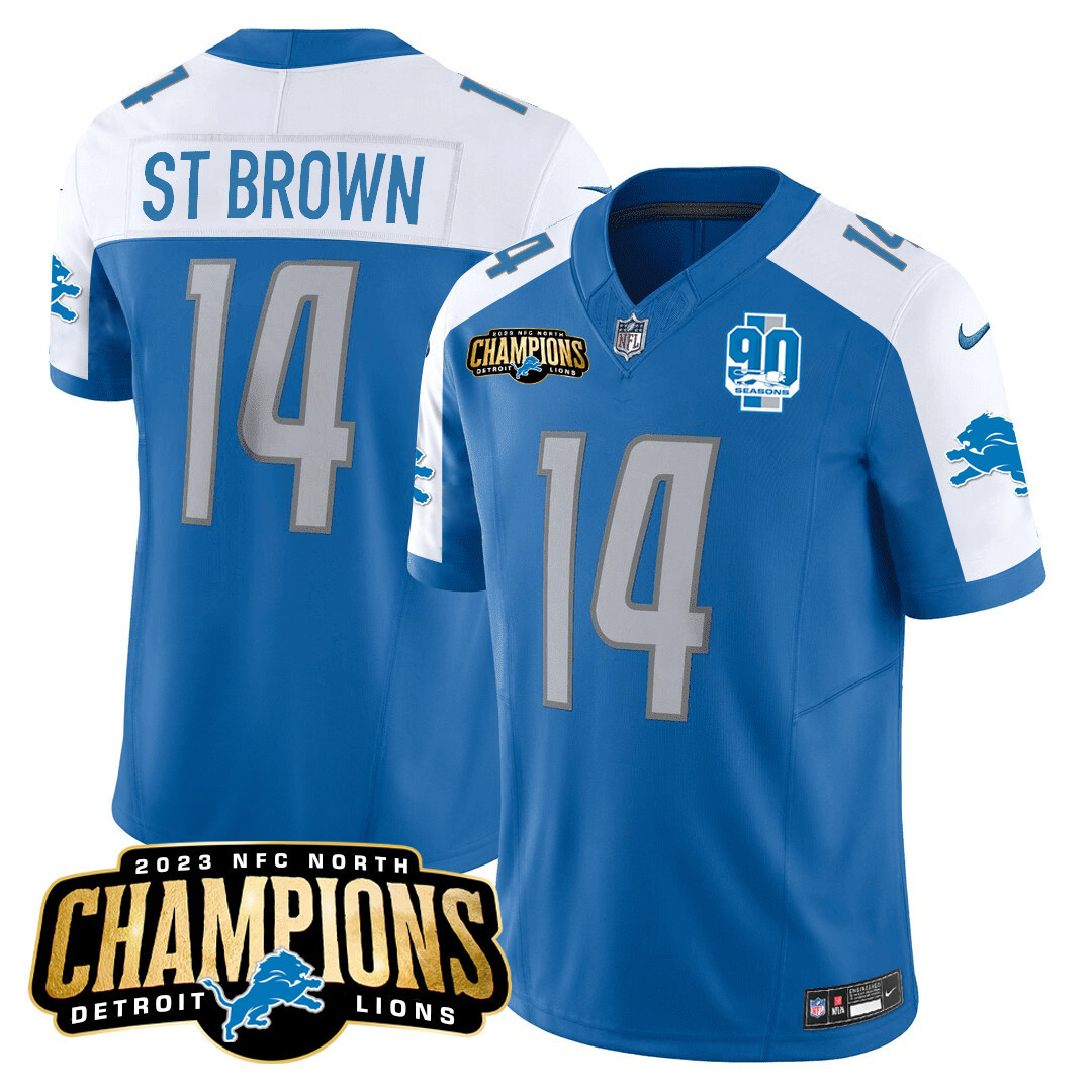St. Brown Men's Detroit Lions 2023 NFC North Champions Patch Vapor Blue Alternate Jersey - All Stitched 