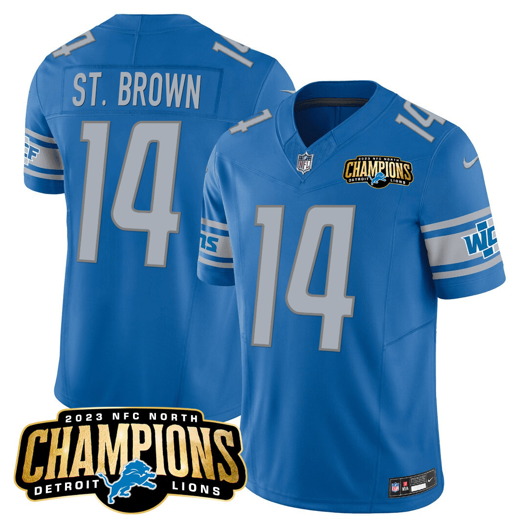 St. Brown Men's Detroit Lions 2023 NFC North Champions Patch Vapor Blue Jersey - All Stitched 