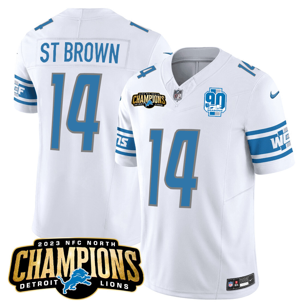 St. Brown Men's Detroit Lions 2023 NFC North Champions Patch Vapor White Jersey - All Stitched 