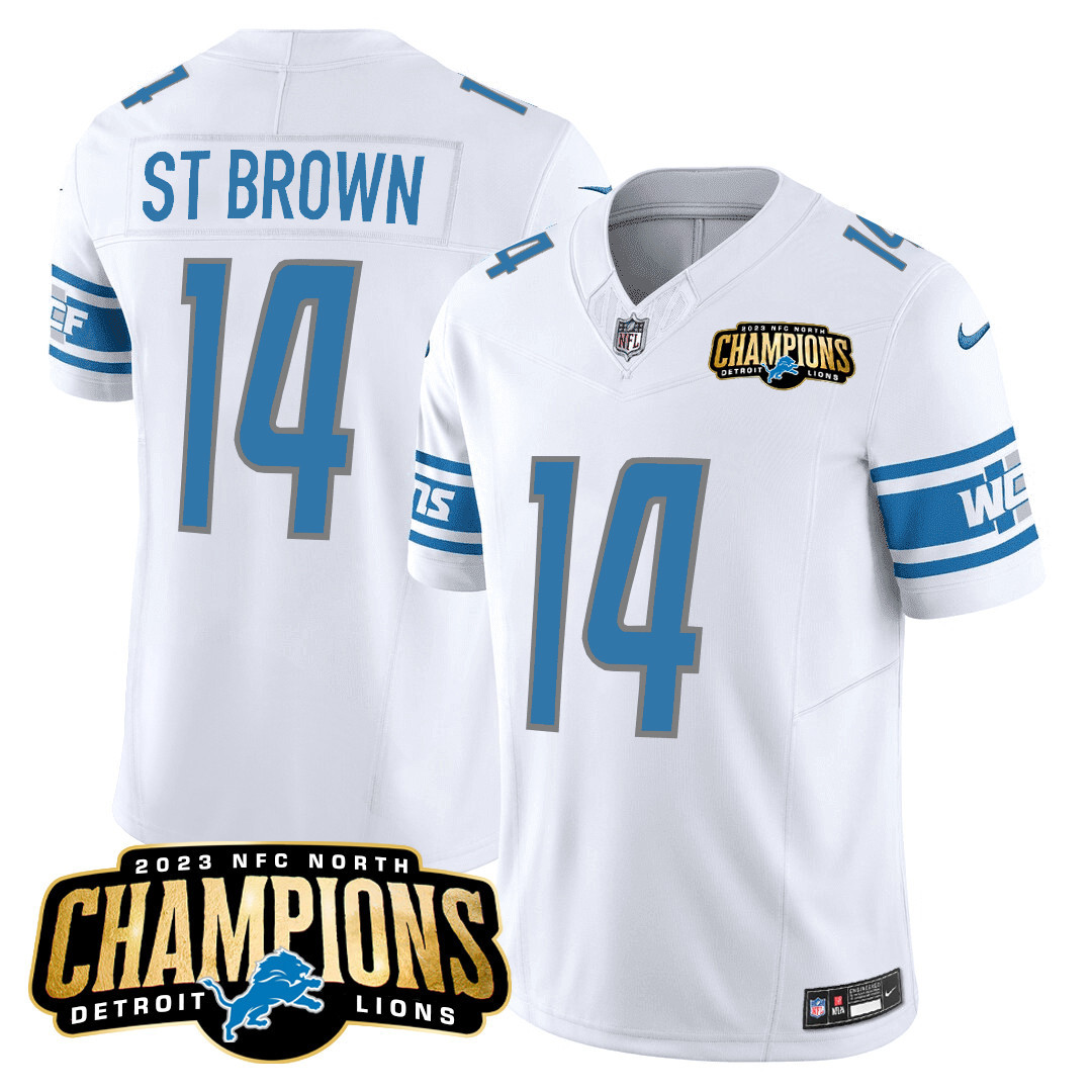 St. Brown Men's Detroit Lions 2023 NFC North Champions Patch Vapor White Jersey - All Stitched 