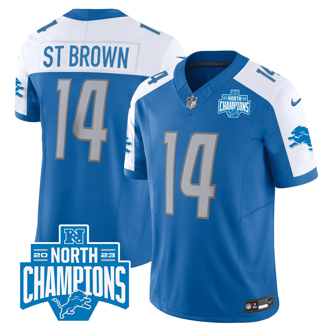 St. Brown Men's Detroit Lions 2023 NFC North Division Champions Patch Vapor Blue Alternate Jersey - All Stitched 