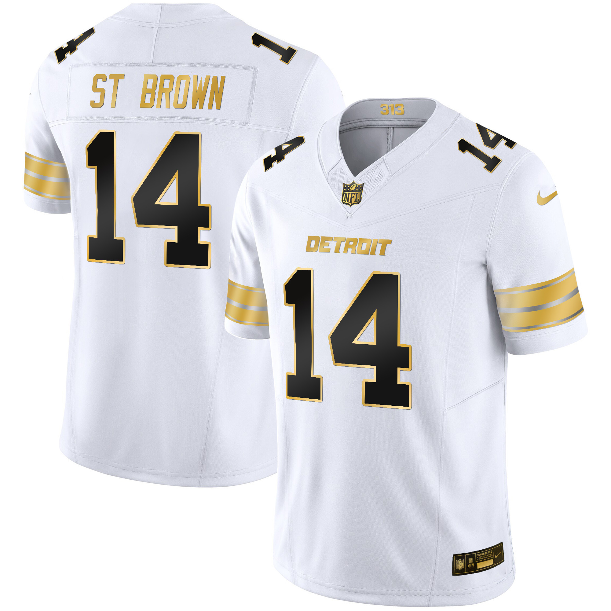 St. Brown Men's Detroit Lions 2024 Gold Vapor Limited White Gold Jersey - All Stitched 