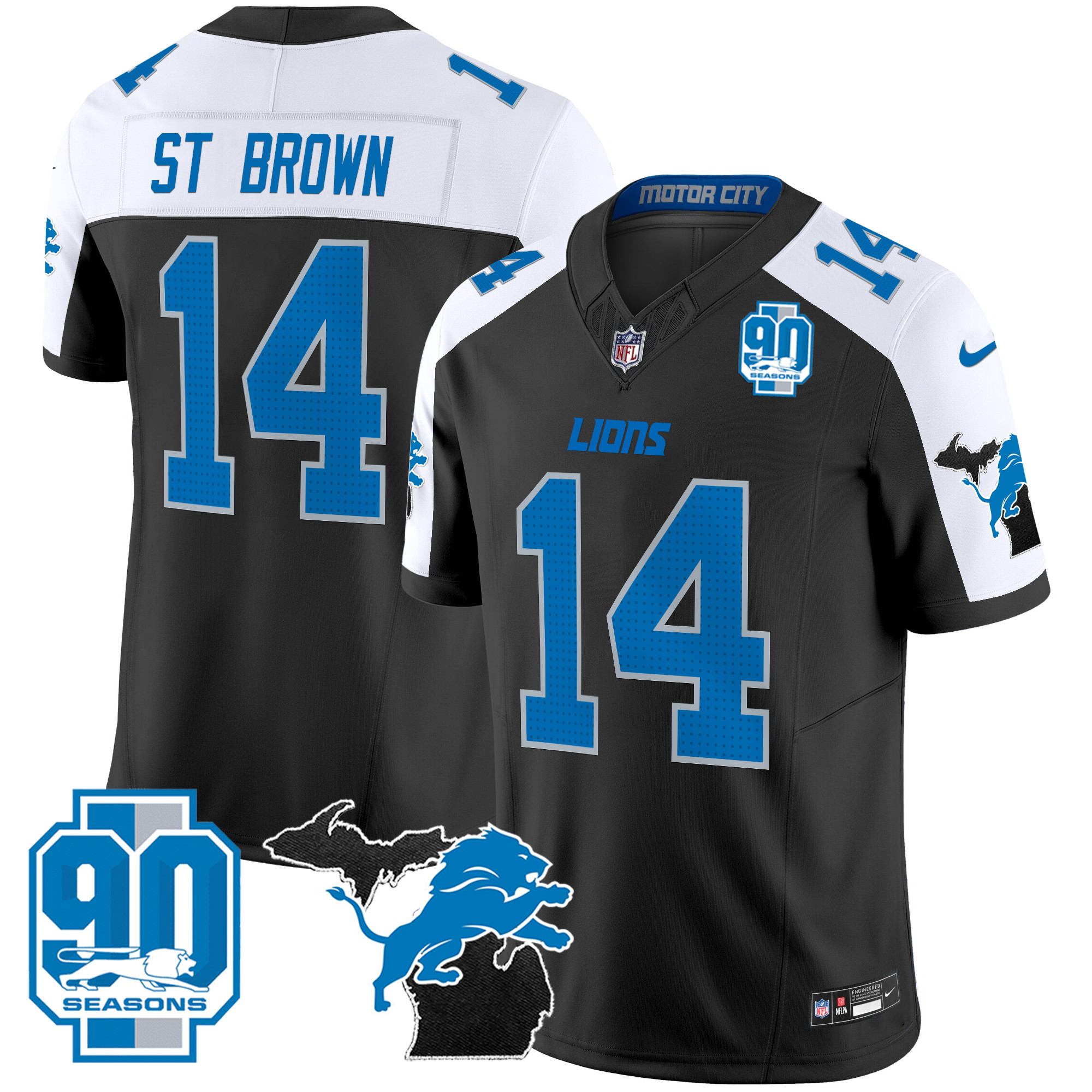 St. Brown Men's Detroit Lions 2024 Michigan & 90th Year Patch Vapor Alternate Jersey - All Stitched 