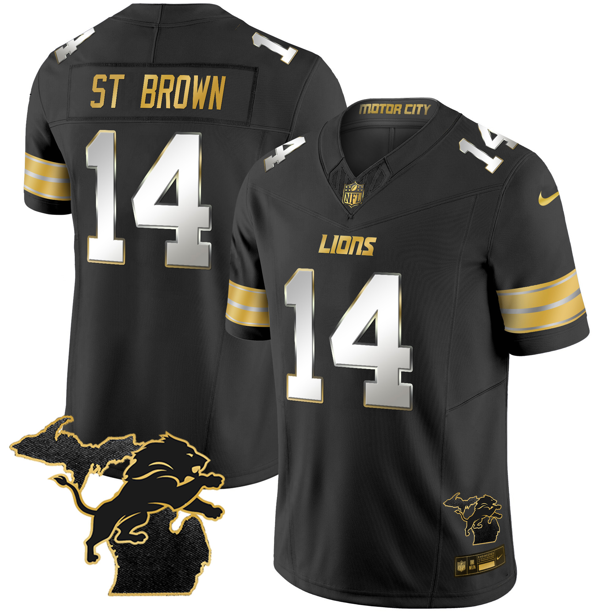 St. Brown Men's Detroit Lions 2024 Michigan Patch Gold Vapor Black Limited Jersey - All Stitched 