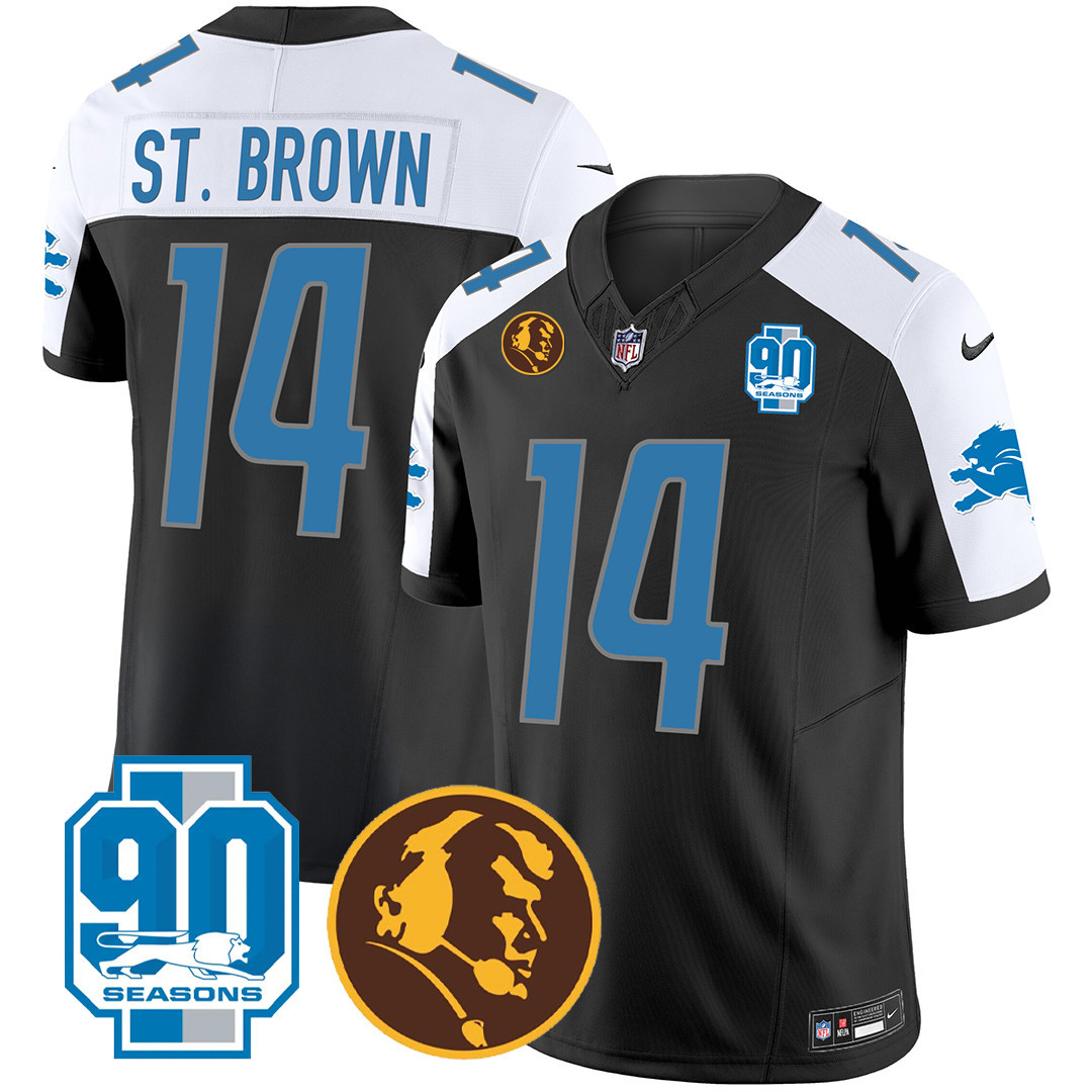 St. Brown Men's Detroit Lions 90th & John Madden Patch Black Alternate Jersey - All Stitched 
