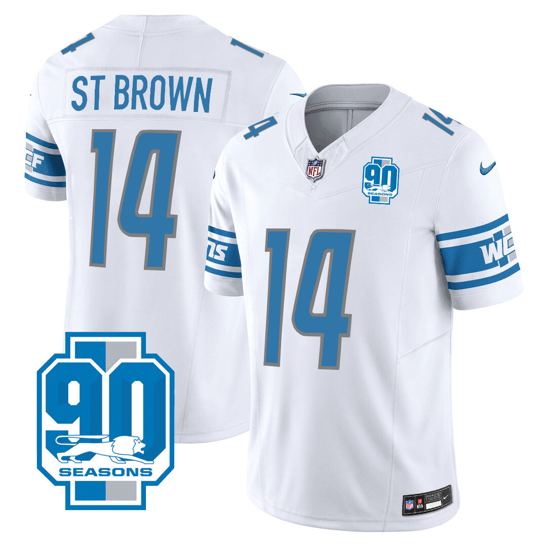 St. Brown Men's Detroit Lions 90th Year Patch White Jersey - All Stitched 