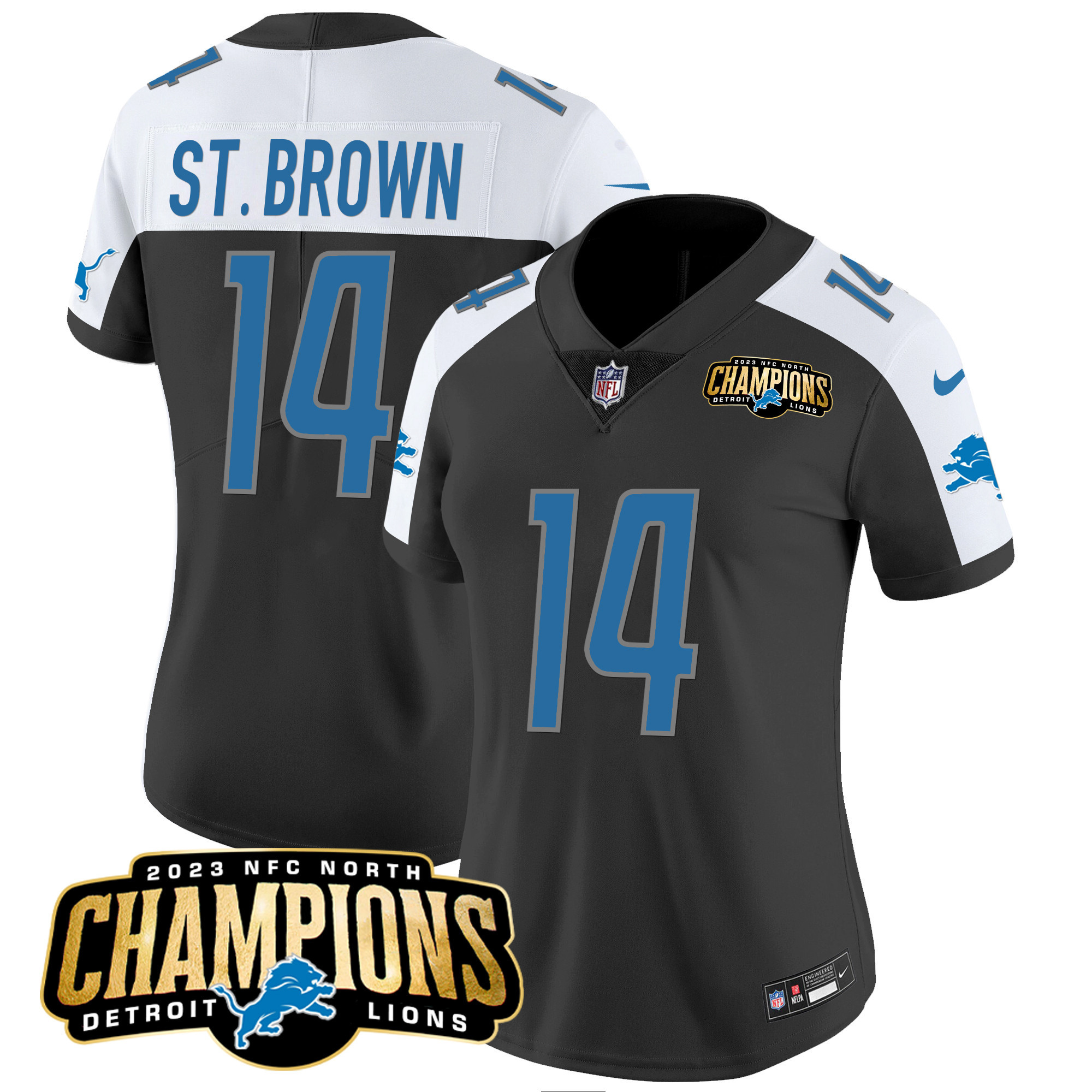 St. Brown Women's Detroit Lions 2023 NFC North Champions Patch Vapor Black Alternate Jersey - All Stitched 