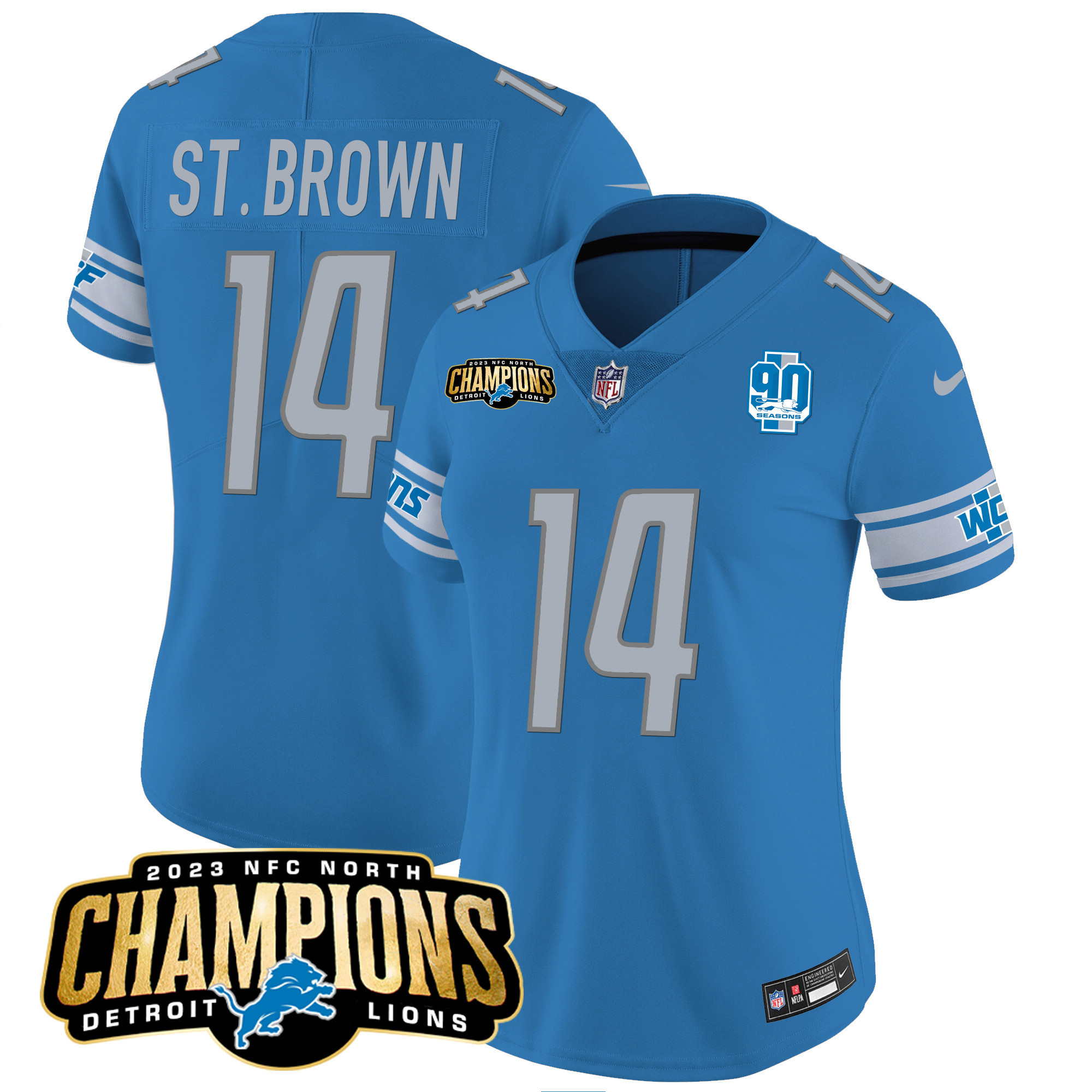St. Brown Women's Detroit Lions 2023 NFC North Champions Patch Vapor Blue Jersey - All Stitched 