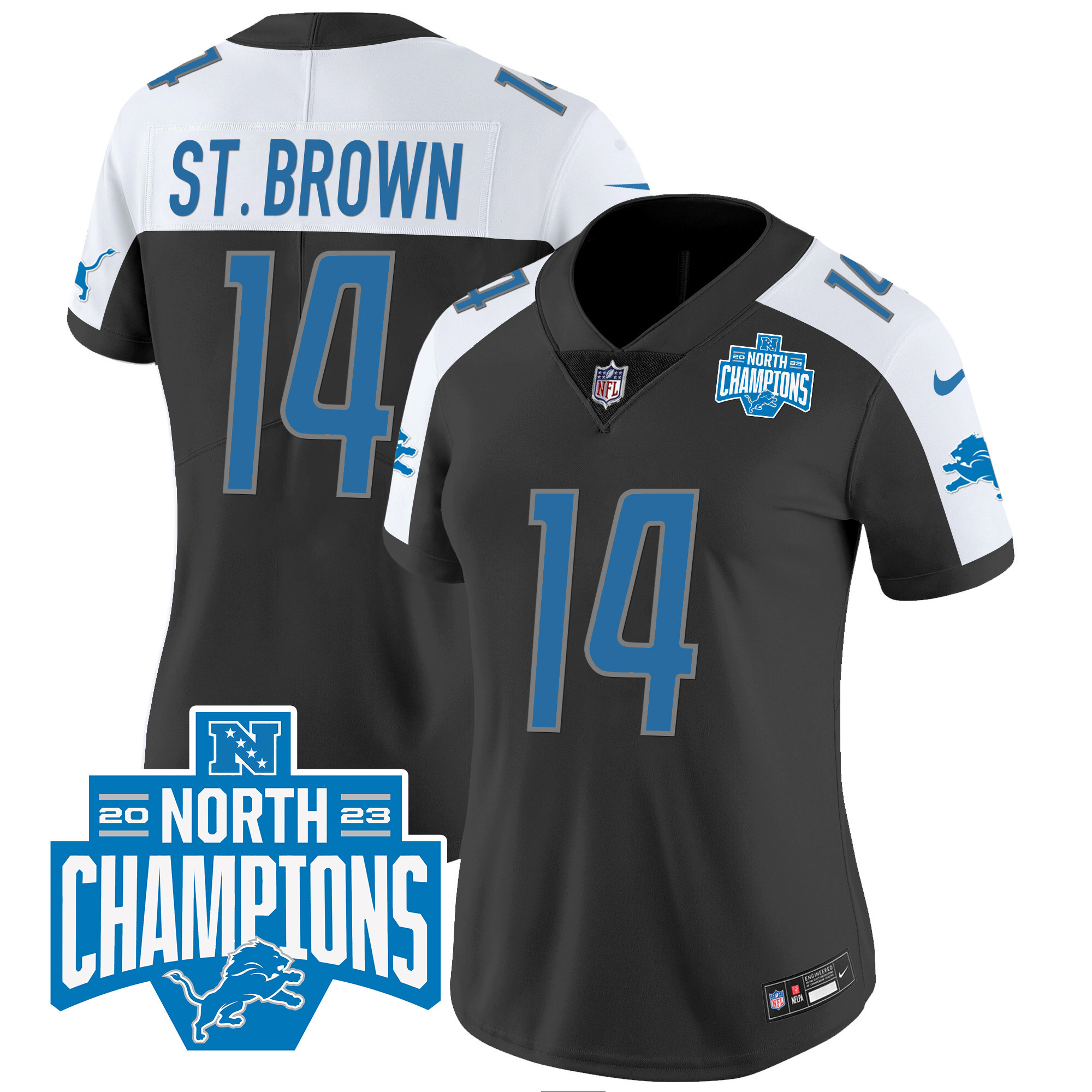 St. Brown Women's Detroit Lions 2023 NFC North Division Champions Patch Vapor Black Alternate Jersey - All Stitched 