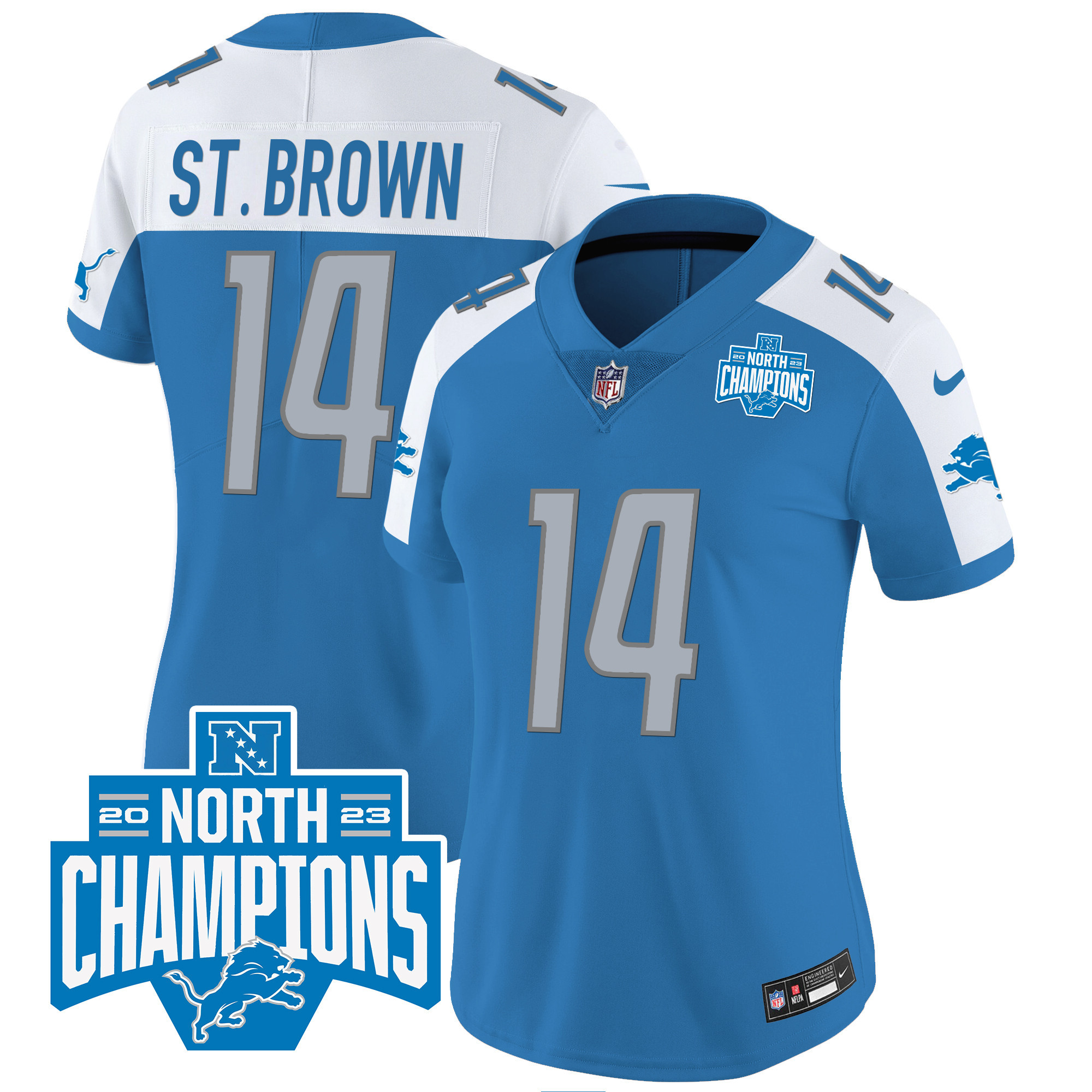 St. Brown Women's Detroit Lions 2023 NFC North Division Champions Patch Vapor Blue Alternate Jersey - All Stitched 
