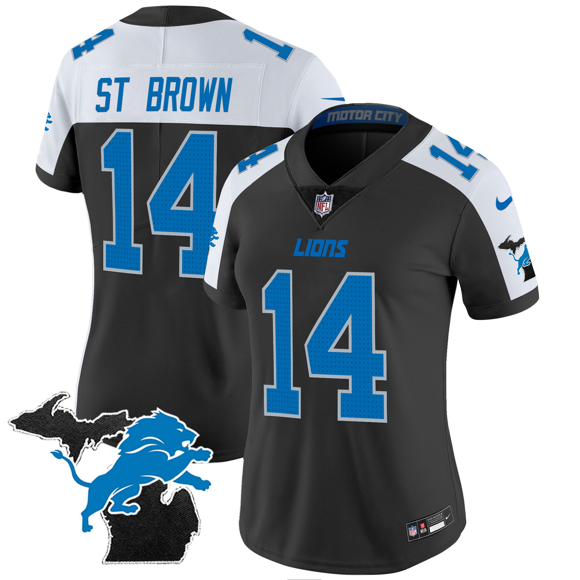 St. Brown Women's Detroit Lions 2024 Michigan Patch Vapor Alternate Jersey - All Stitched 