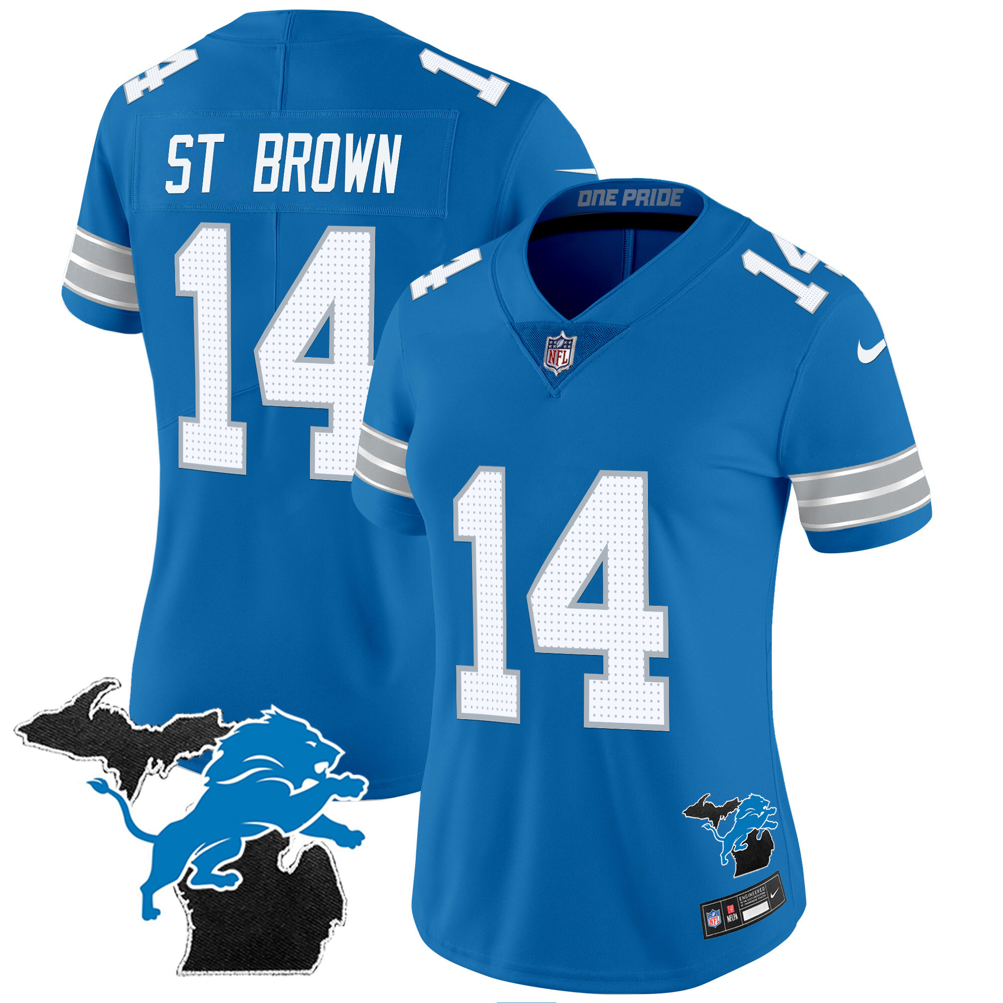 St. Brown Women's Detroit Lions 2024 Michigan Patch Vapor Blue Jersey - All Stitched 