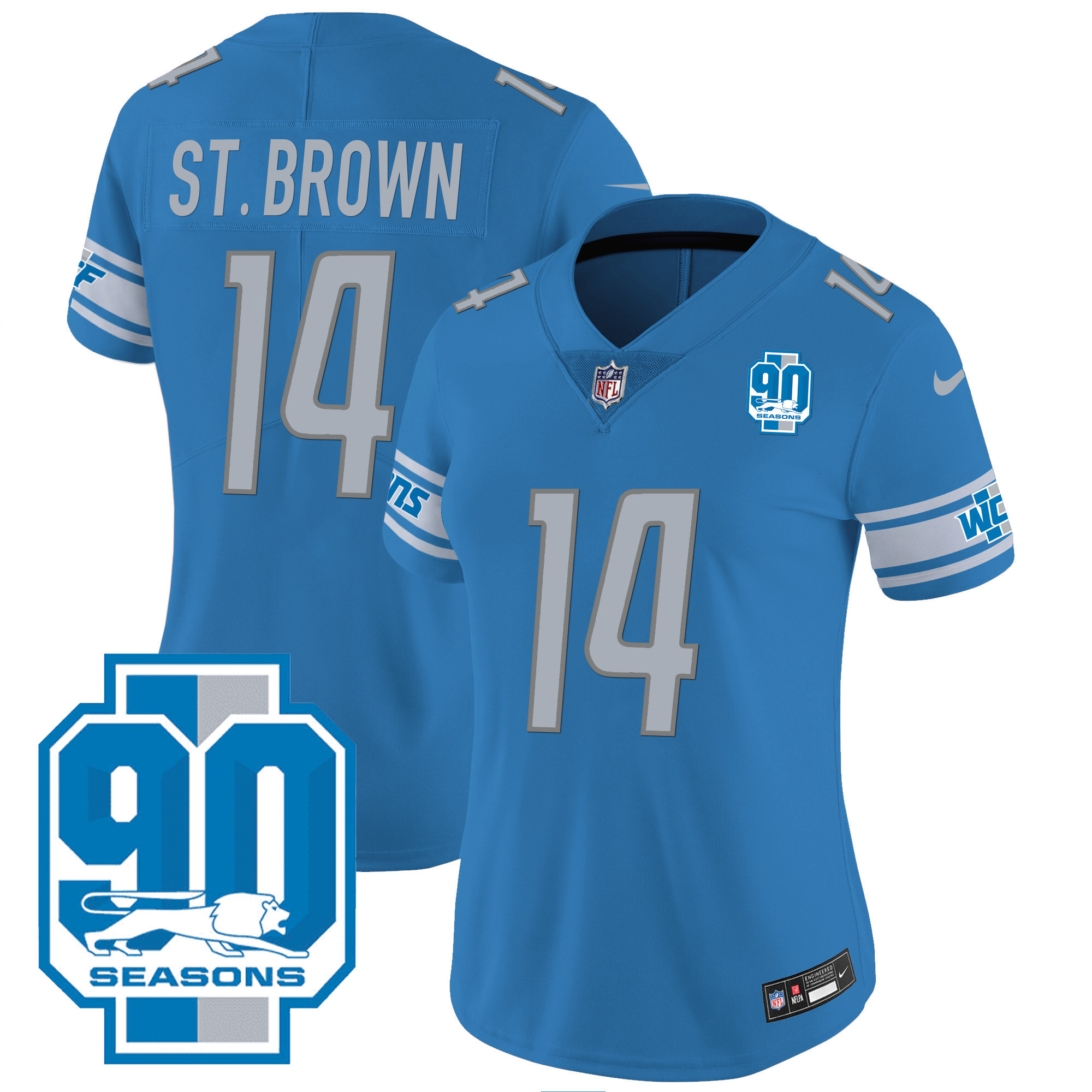 St. Brown Women's Detroit Lions 90th Year Patch Blue Jersey - All Stitched 