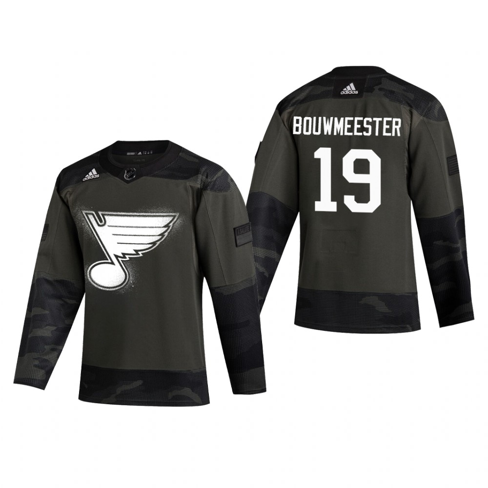 St. Louis Blues Jay Bouwmeester #19 2019 Veterans Day Camo Practice Jersey
