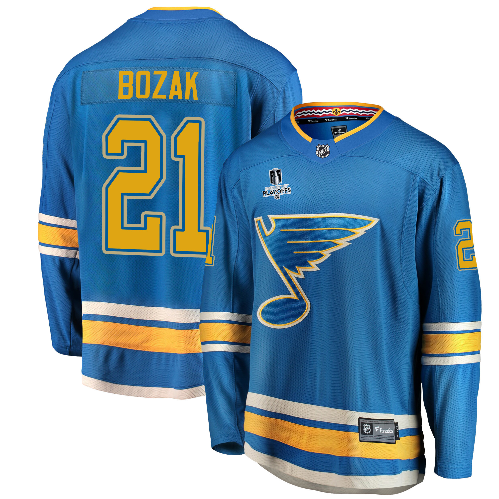 St. Louis Blues Tyler Bozak 21 Alternate 2022 Stanley Cup Playoffs Breakaway Men Stitched Jersey – Blue