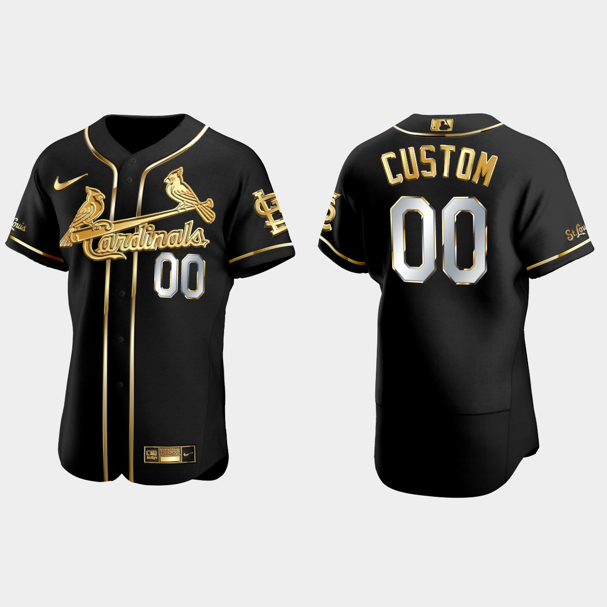 St. Louis Cardinals #00 Custom Gold Edition Jersey - Black