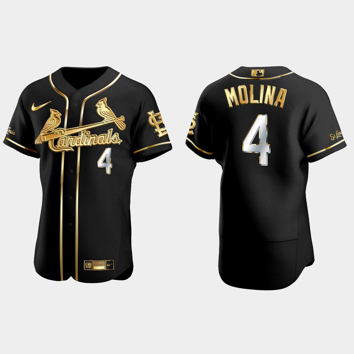 St. Louis Cardinals #4 Yadier Molina Gold Edition Jersey - Black