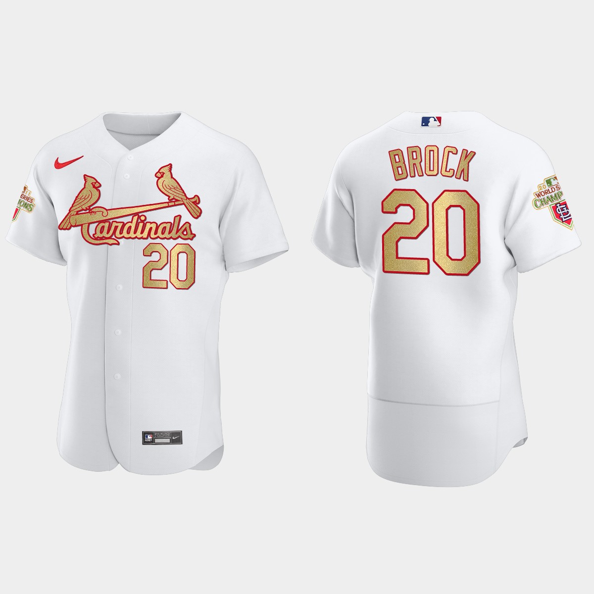St. Louis Cardinals Lou Brock White Gold 2011 World Series Champions Jersey
