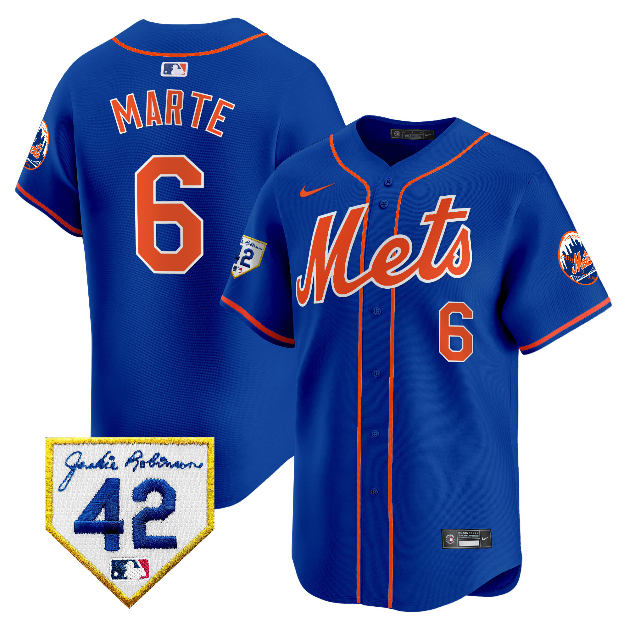 Starling Marte Men's New York Mets 2024 Jackie Robinson Patch Vapor Premier Limited Royal Jersey - All Stitched