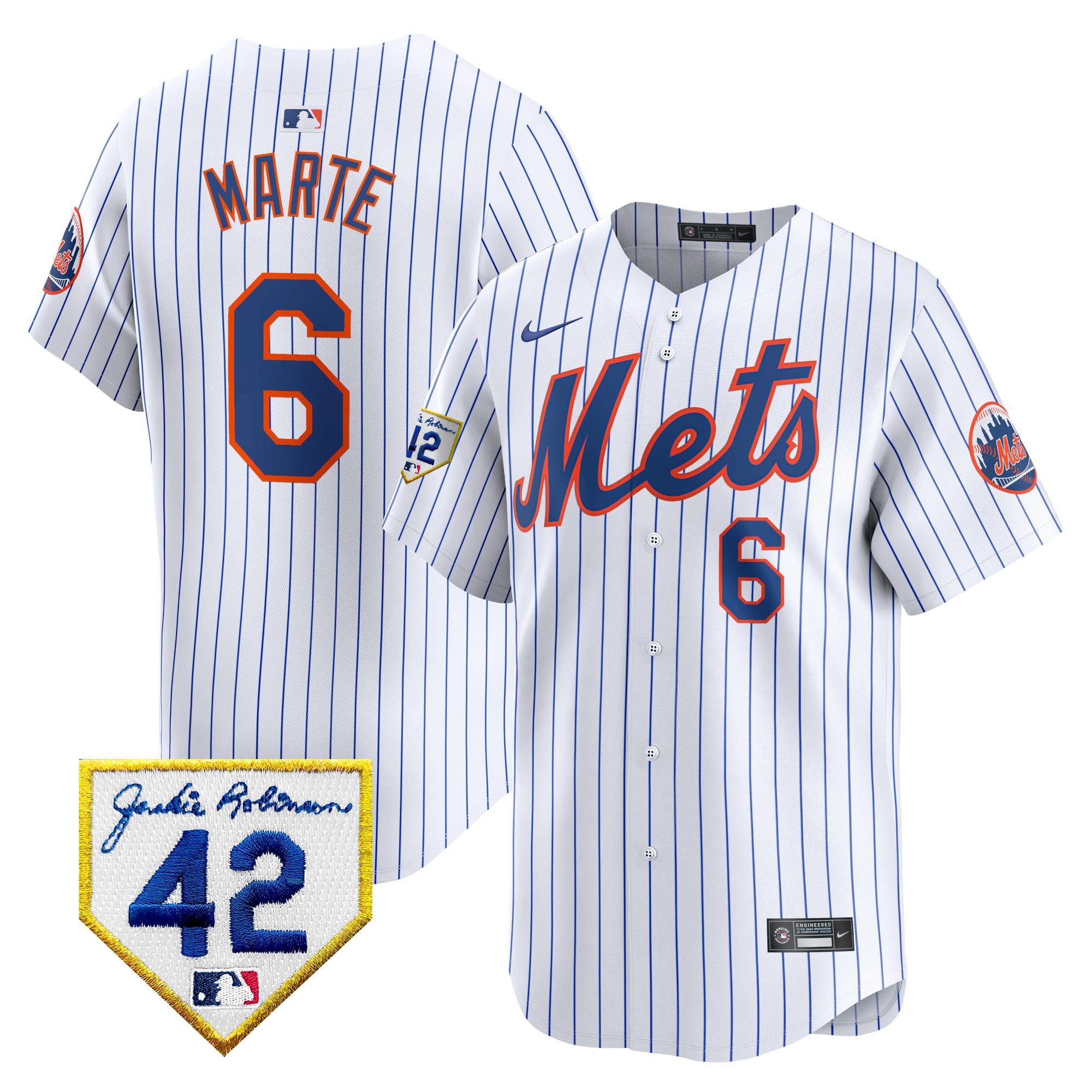 Starling Marte Men's New York Mets 2024 Jackie Robinson Patch Vapor Premier Limited White Jersey - All Stitched