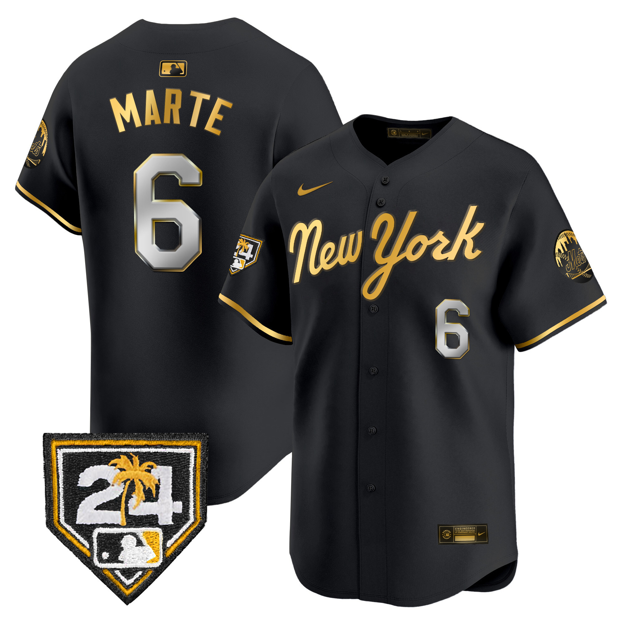Starling Marte Men's New York Mets 2024 Spring Training Vapor Premier Limited Black Gold Jersey - All Stitched