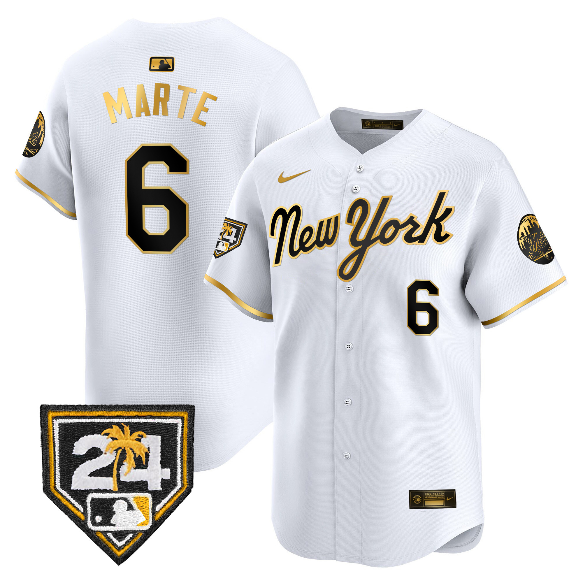 Starling Marte Men's New York Mets 2024 Spring Training Vapor Premier Limited White Gold Jersey - All Stitched