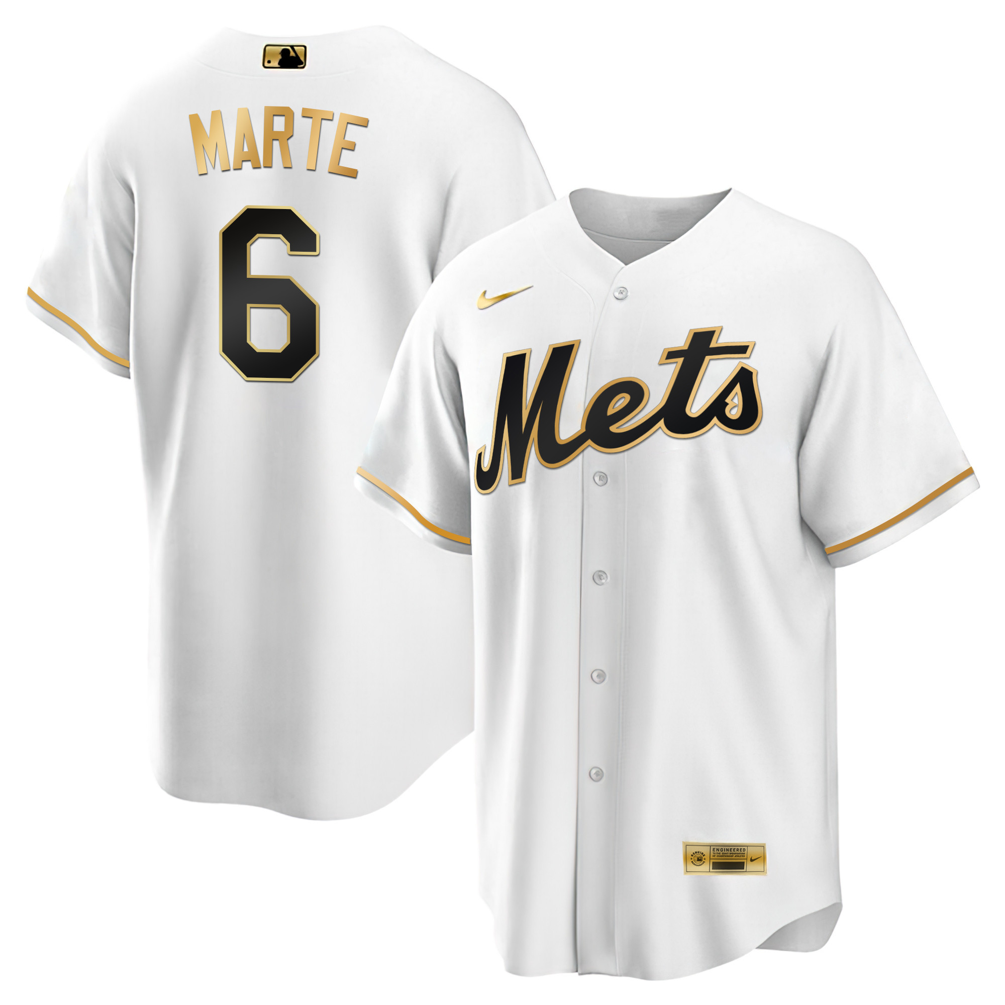 Starling Marte Men's New York Mets Black Limited & Gold Cool White Gold Jersey - All Stitched