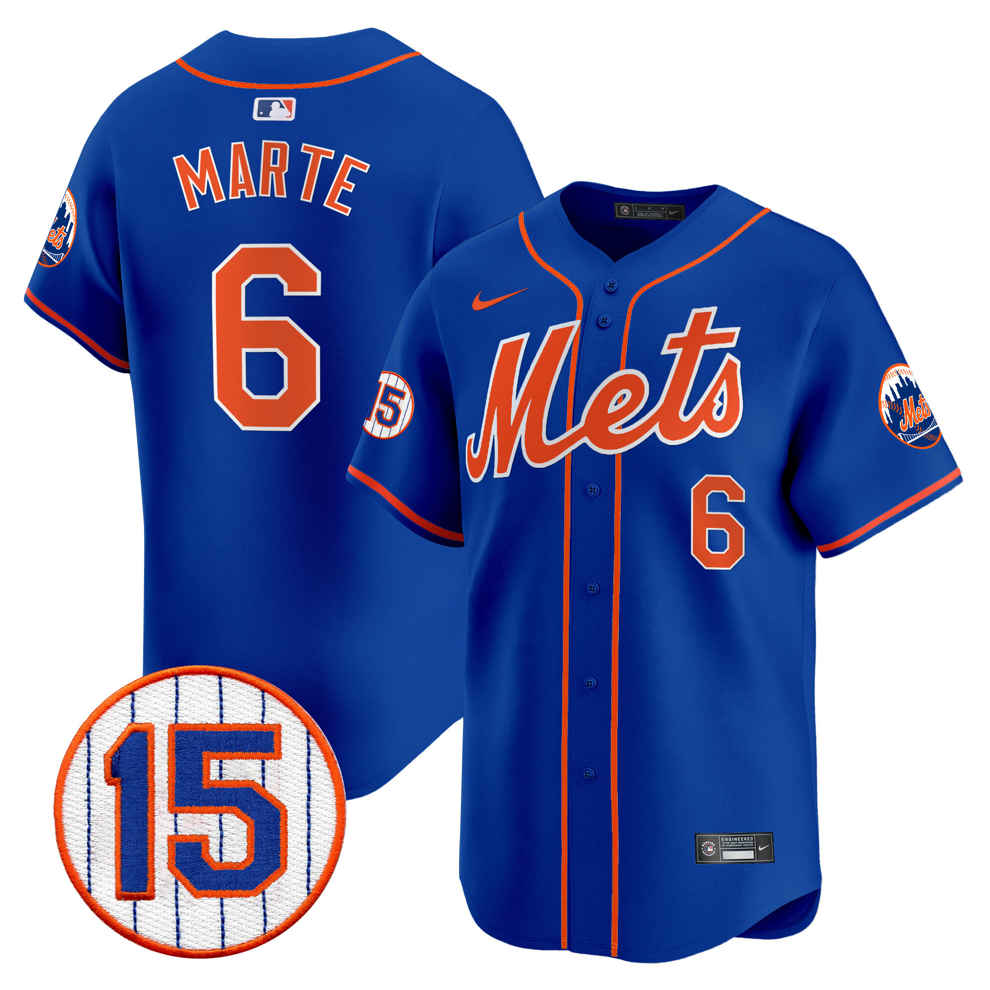 Starling Marte Men's New York Mets Jerry Grote Patch Vapor Premier Limited Royal Jersey - All Stitched