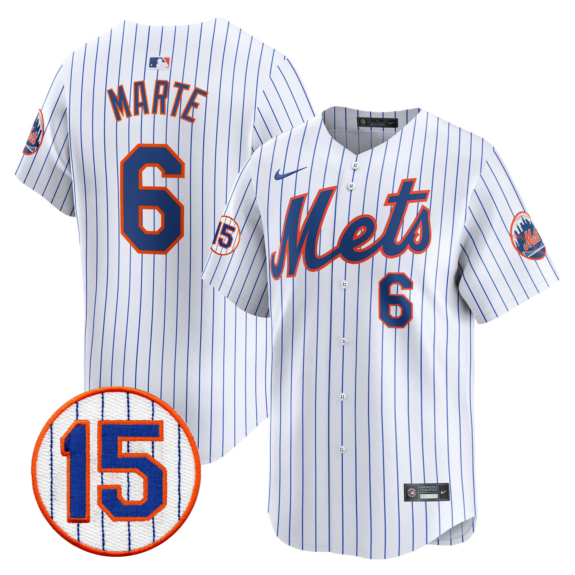 Starling Marte Men's New York Mets Jerry Grote Patch Vapor Premier Limited White Jersey - All Stitched